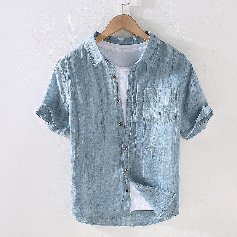 Vintage Linen Short Sleeve Shirt - Slim Fit, Lightweight