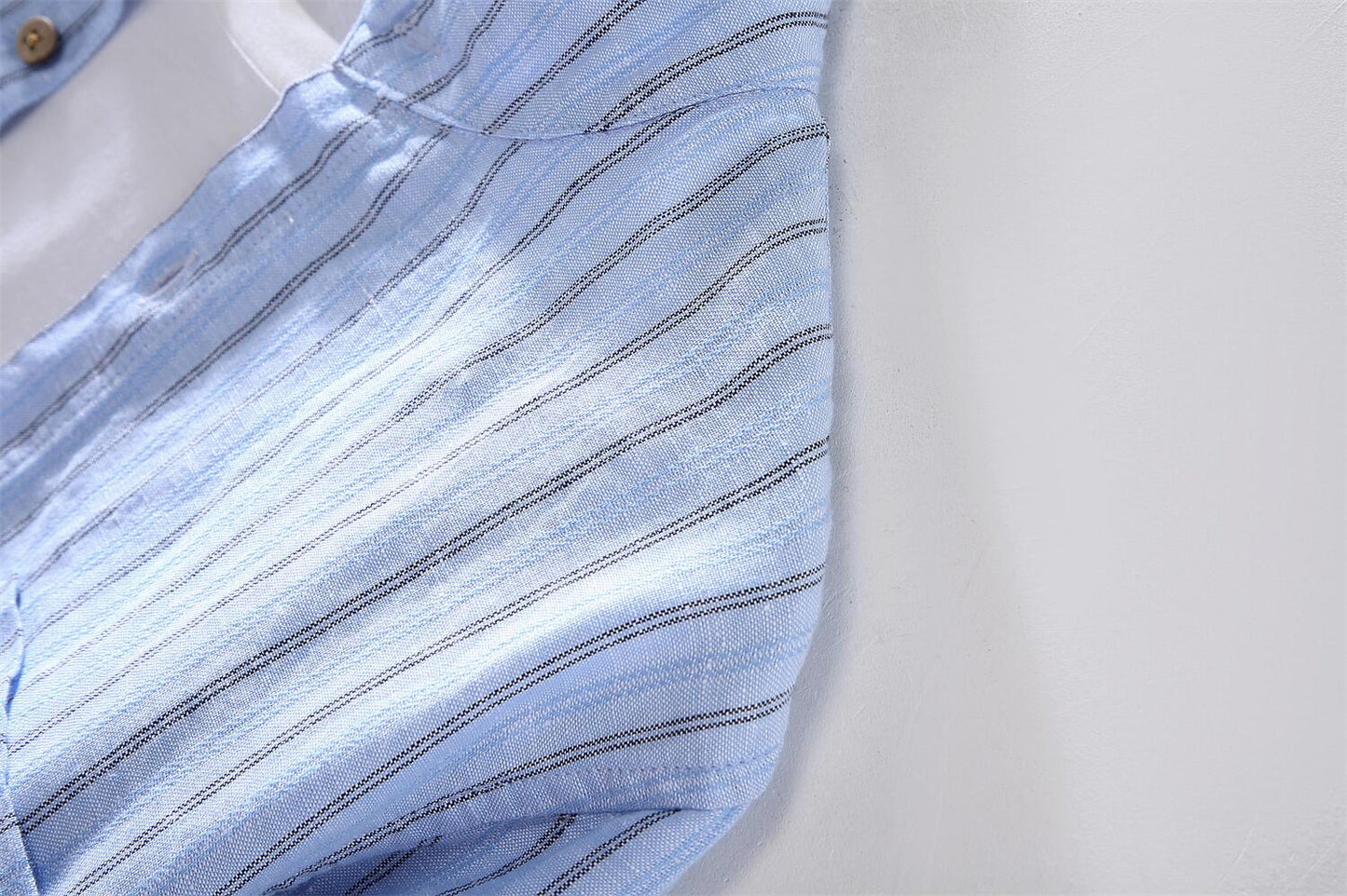 Striped Stand Collar Cotton Linen Shirt