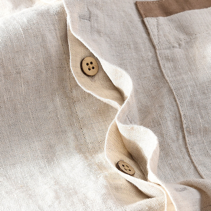 Stand Collar Pure Linen Long Sleeve Shirt